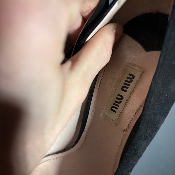 MIU MIU Black Suede Leather Peep Toe Double Bow Pump Size EU 38 - Picture 6 of 7